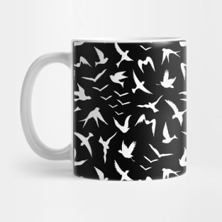 Flying Birds White Silhouettes Pattern Mug